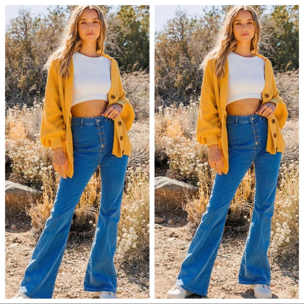 #37 Boho Chic Stylish V Neck Button Down Knit Cardigan - Picture 3 of 5